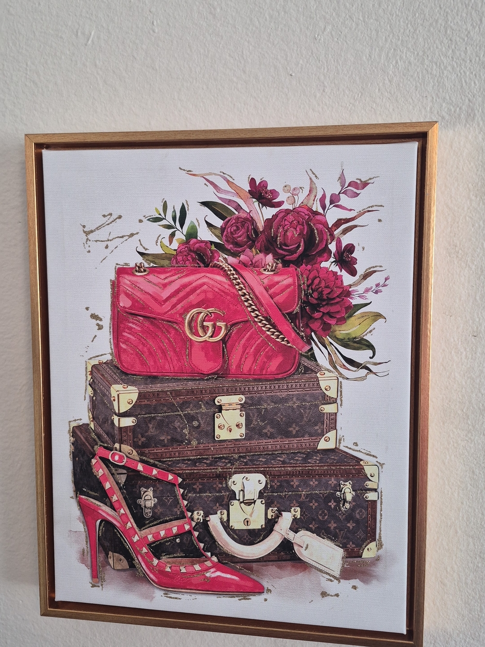 Framed Fashion Art Print - Pink Designer Handbag & Heels